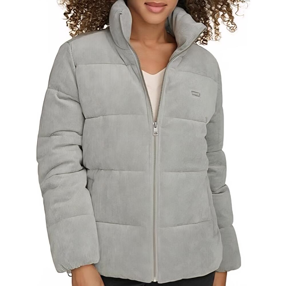 New Levi's Women's Corduroy Mint Green Stand Collar Puffer Zip up Jacket Medium - Picture 9 of 16